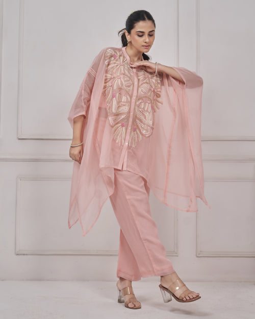 Blush Petal Cape with Straight Pants