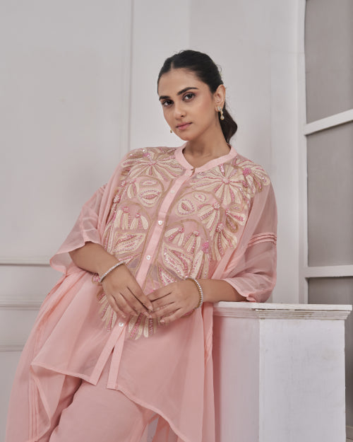 Blush Petal Cape with Straight Pants