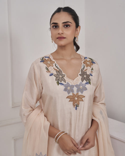 Floral Symphony Embroidered Co-Ord Set with Dupatta