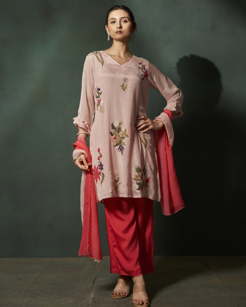 Blush Botanica Embroidered Organza Kurta Set