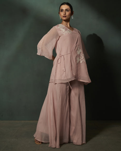 Blush Grace Embroidered Tunic & Palazzo Set