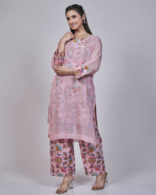 Blush Garden Organza Layered Kurta Set