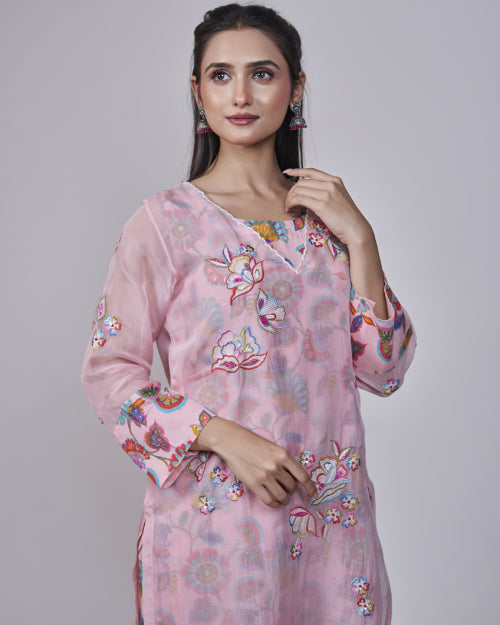 Blush Garden Organza Layered Kurta Set