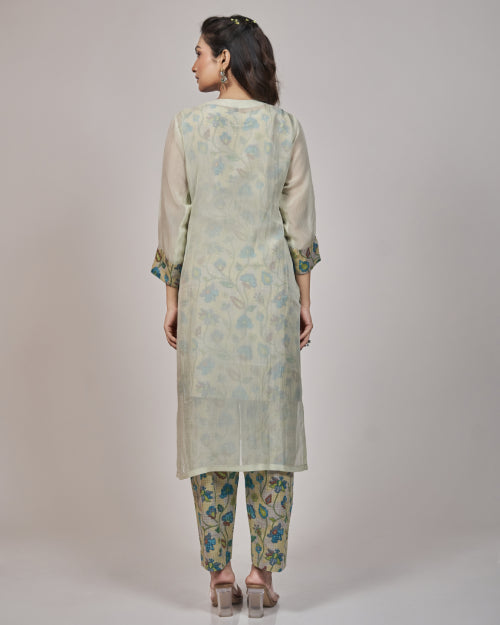 Mint Bloom Organza Layered Kurta Set