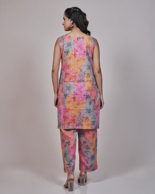 Peach Blossom Embroidered Organza Kurta Set