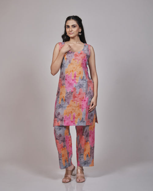 Peach Blossom Embroidered Organza Kurta Set