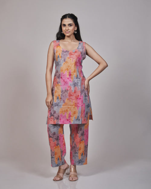 Peach Blossom Embroidered Organza Kurta Set