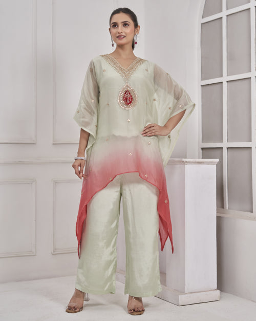 Blush Bloom Ombre Kaftan Co-ord Set with Straight Pants