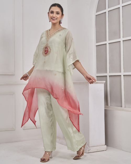 Blush Bloom Ombre Kaftan Co-ord Set with Straight Pants