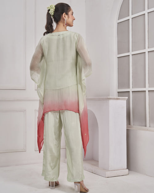 Blush Bloom Ombre Kaftan Co-ord Set with Straight Pants
