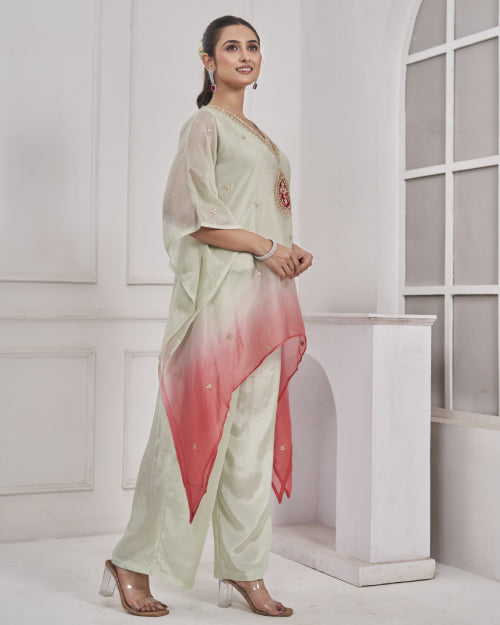 Blush Bloom Ombre Kaftan Co-ord Set with Straight Pants