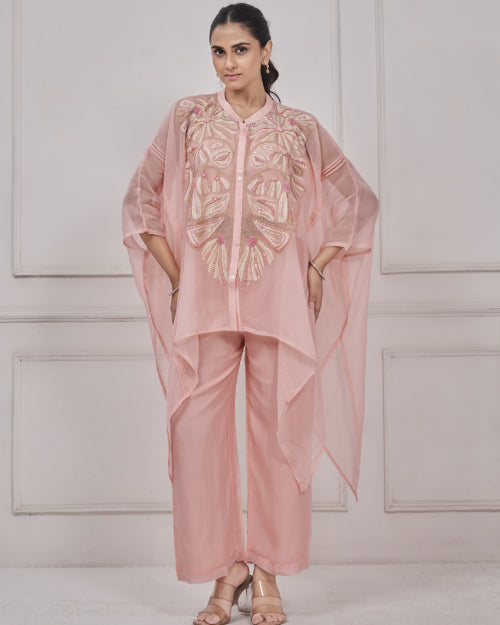 Blush Petal Cape with Straight Pants