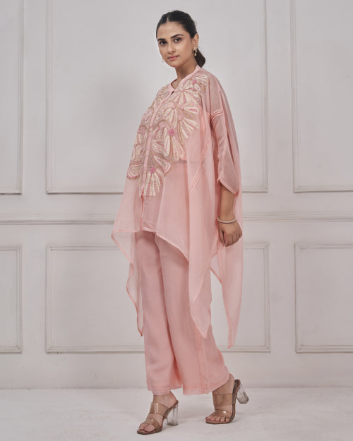 Blush Petal Cape with Straight Pants