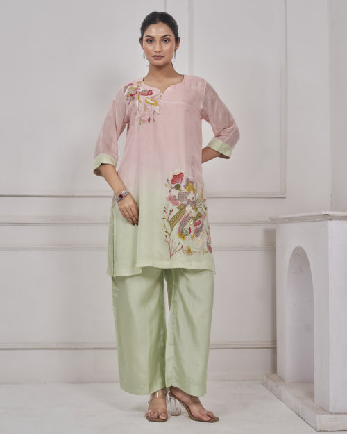 Blush Meadow Embroidered Kurta & Palazzo Set