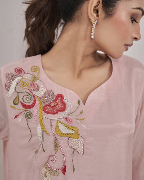 Blush Meadow Embroidered Kurta & Palazzo Set