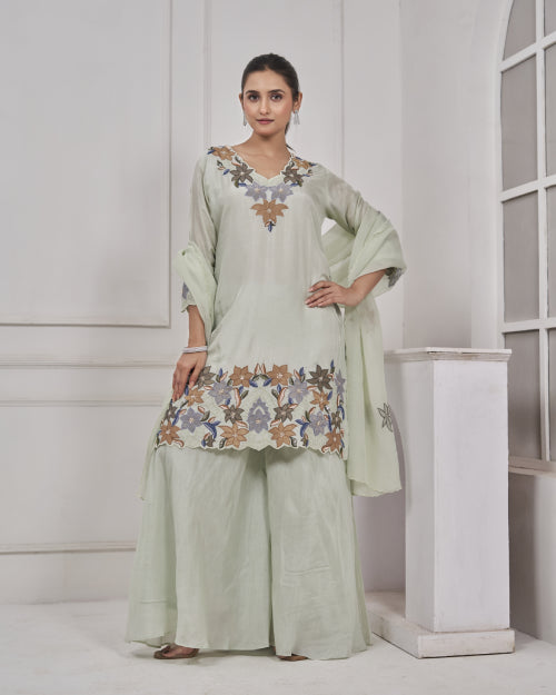 Floral Symphony Embroidered Co-Ord Set with Dupatta