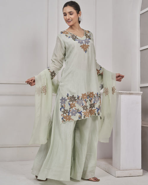 Floral Symphony Embroidered Co-Ord Set with Dupatta