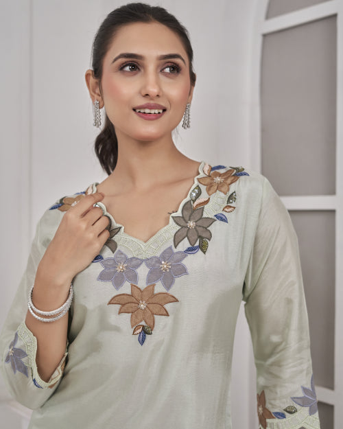 Floral Symphony Embroidered Co-Ord Set with Dupatta