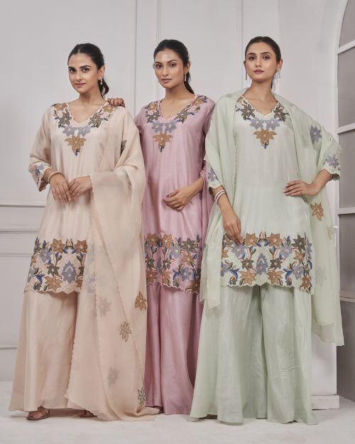 Floral Symphony Embroidered Co-Ord Set with Dupatta