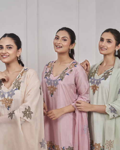 Floral Symphony Embroidered Co-Ord Set with Dupatta