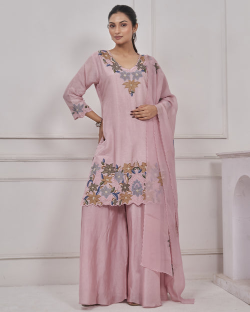 Floral Symphony Embroidered Co-Ord Set with Dupatta