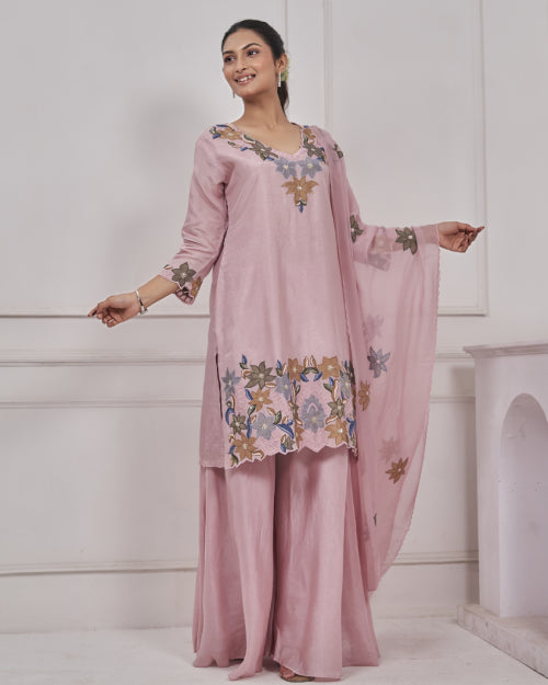 Floral Symphony Embroidered Co-Ord Set with Dupatta