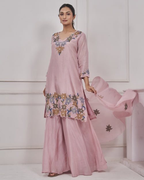 Floral Symphony Embroidered Co-Ord Set with Dupatta
