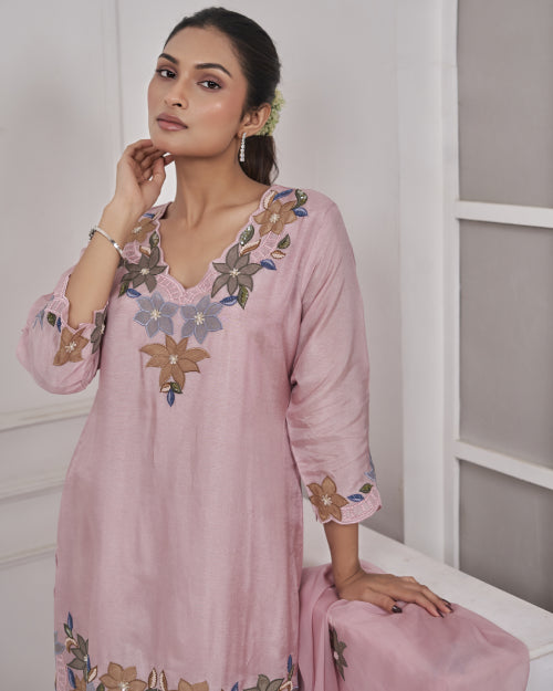 Floral Symphony Embroidered Co-Ord Set with Dupatta