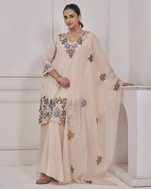 Floral Symphony Embroidered Co-Ord Set with Dupatta