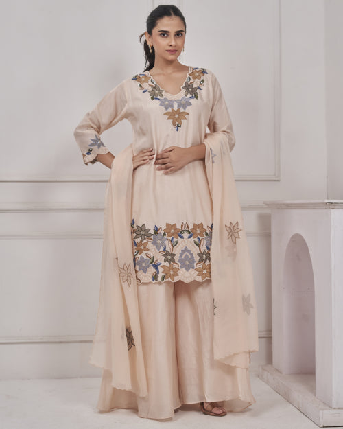 Floral Symphony Embroidered Co-Ord Set with Dupatta