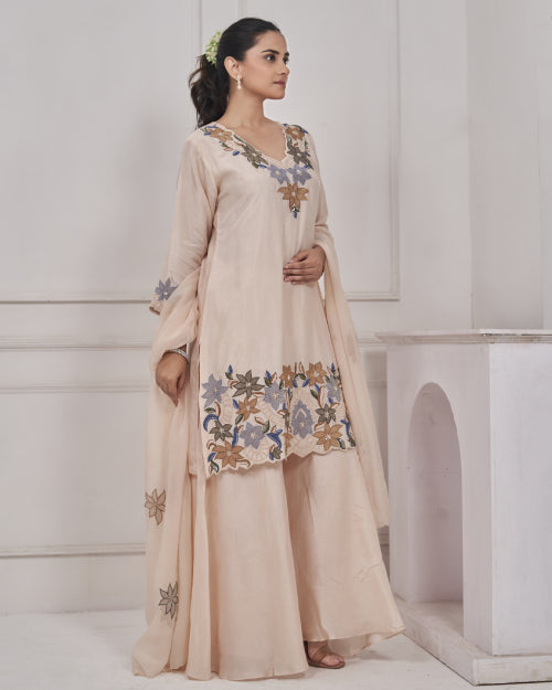 Floral Symphony Embroidered Co-Ord Set with Dupatta