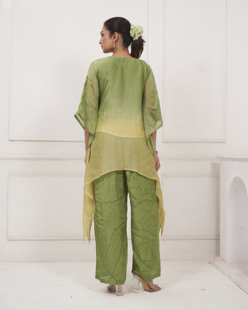 Verdant Glow Ombre Kaftan Co-ord Set with Straight Pants
