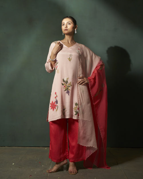 Blush Botanica Embroidered Organza Kurta Set
