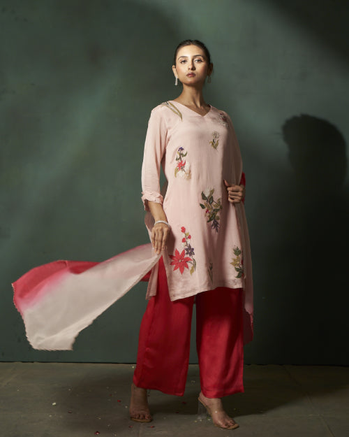 Blush Botanica Embroidered Organza Kurta Set