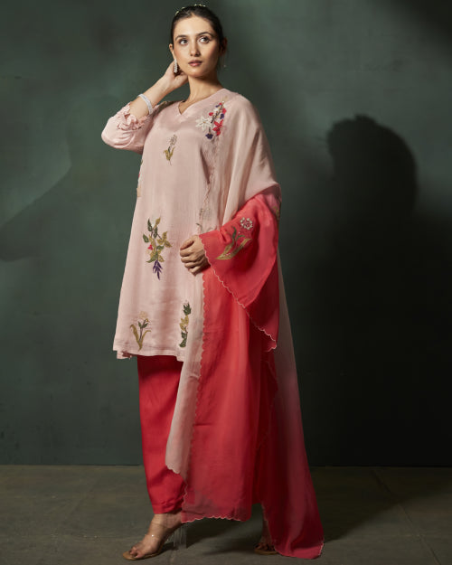 Blush Botanica Embroidered Organza Kurta Set