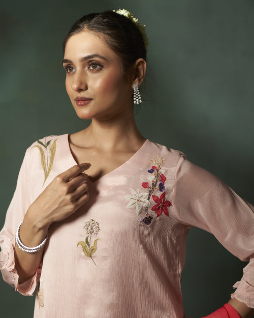 Blush Botanica Embroidered Organza Kurta Set
