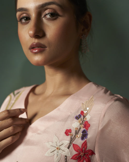 Blush Botanica Embroidered Organza Kurta Set