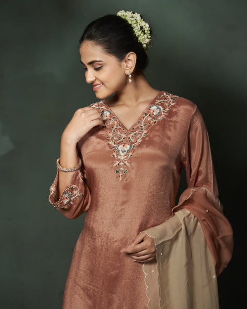 Rosewood Elegance Embroidered Kurta Set