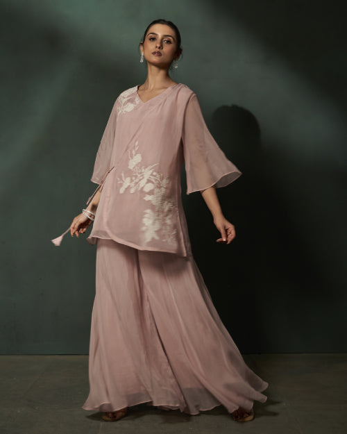 Blush Grace Embroidered Tunic & Palazzo Set