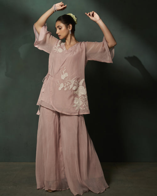 Blush Grace Embroidered Tunic & Palazzo Set