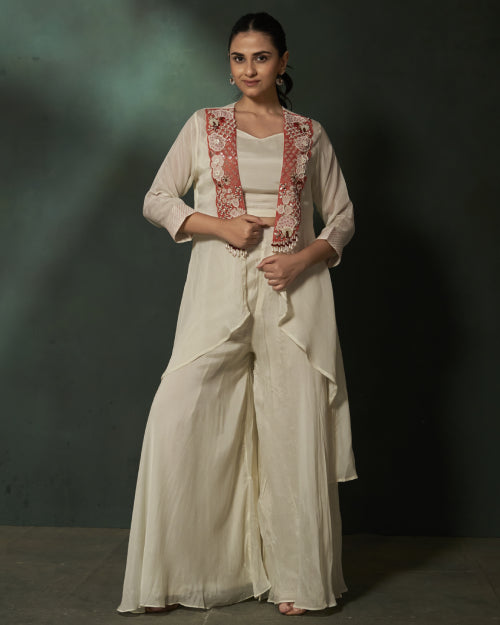 Ivory Bloom Jacket & Palazzo Co-ord Set