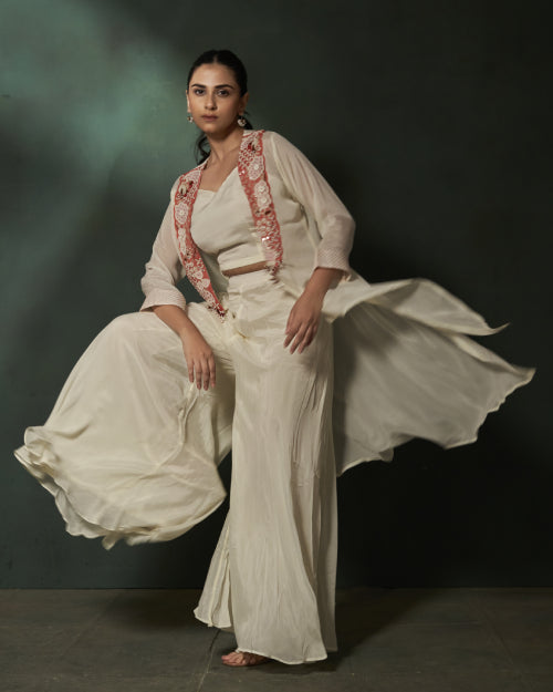 Ivory Bloom Jacket & Palazzo Co-ord Set