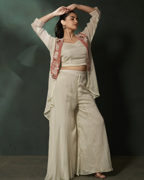 Ivory Bloom Jacket & Palazzo Co-ord Set